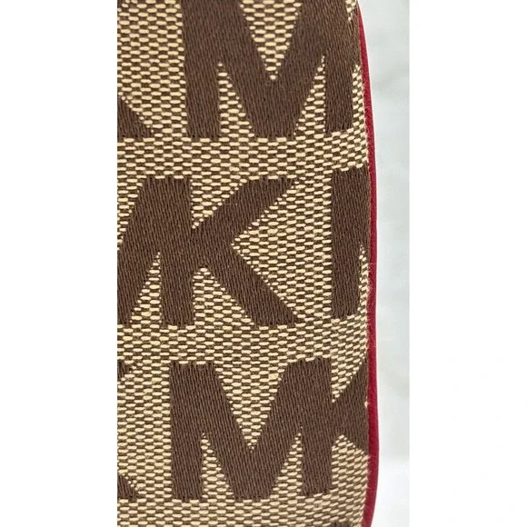 Michael Kors Jacquard Monagram Wristlet‎ Mini Bag Red Leather Signature Lining - Picture 9 of 16